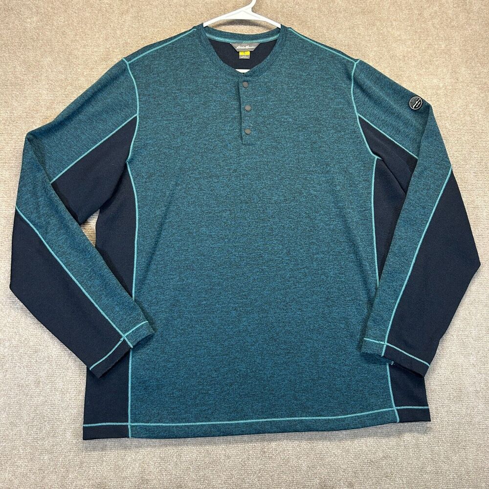 Eddie Bauer Travex 1/4 Snap Pullover Men's Large Heather Teal Long Sleeve